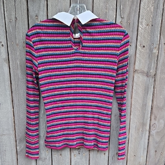 Trina Turk Striped Long Sleeve Top with White Collar - Picture 3 of 4